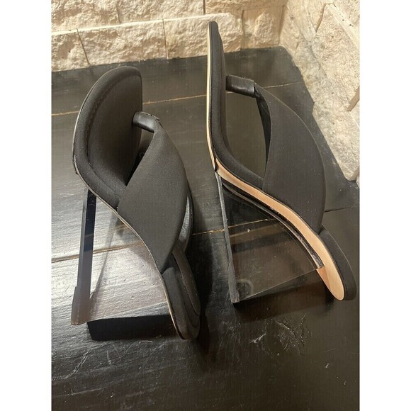 Good American Black Pointed Toe Black Wedge Transparent Heels Sz 10 - Picture 4 of 8